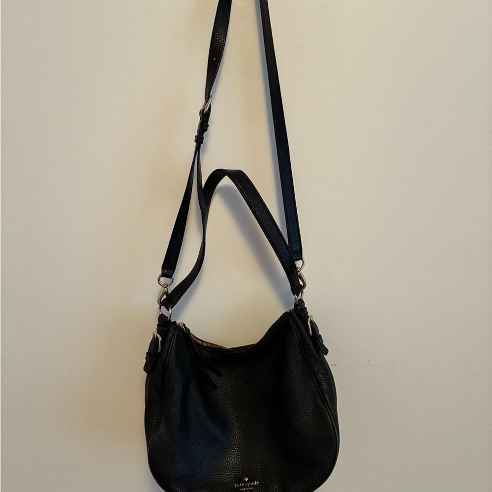 Kate Spade Black Pebbled Leather Convertible Shoulder Crossbody. Gold Hardware